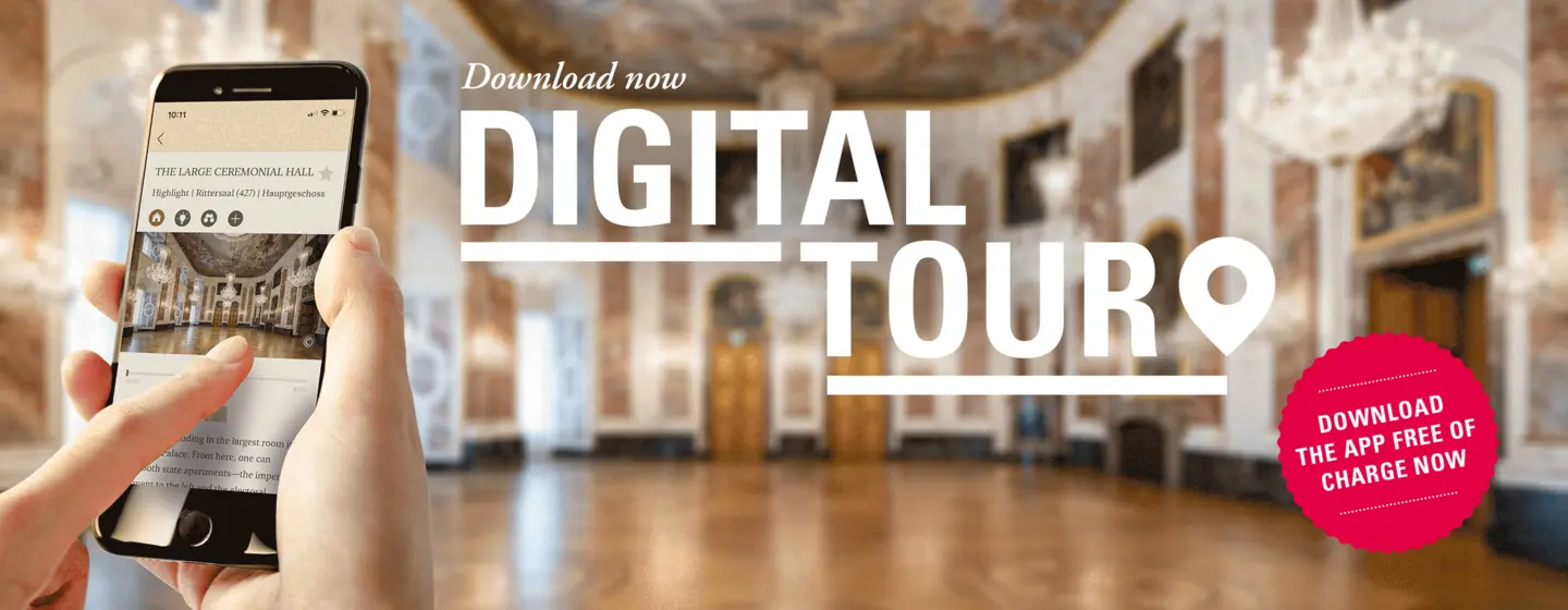 Motiv: Staaliche Schlösser und Gärten Baden-Württemberg, Illustration: JUNG:Kommunikation GmbH Baroque castle Mannheim, advertising banner for the app "Monument BW"