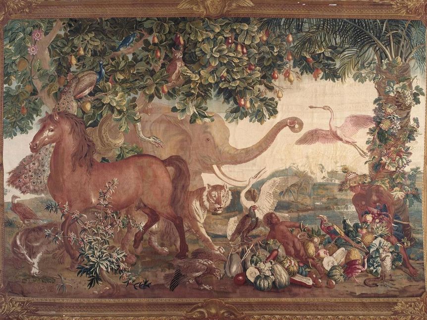 Barockschloss Mannheim, Tapisserie der Neu-Indien-Serie mit Elefant, Ausschnitt